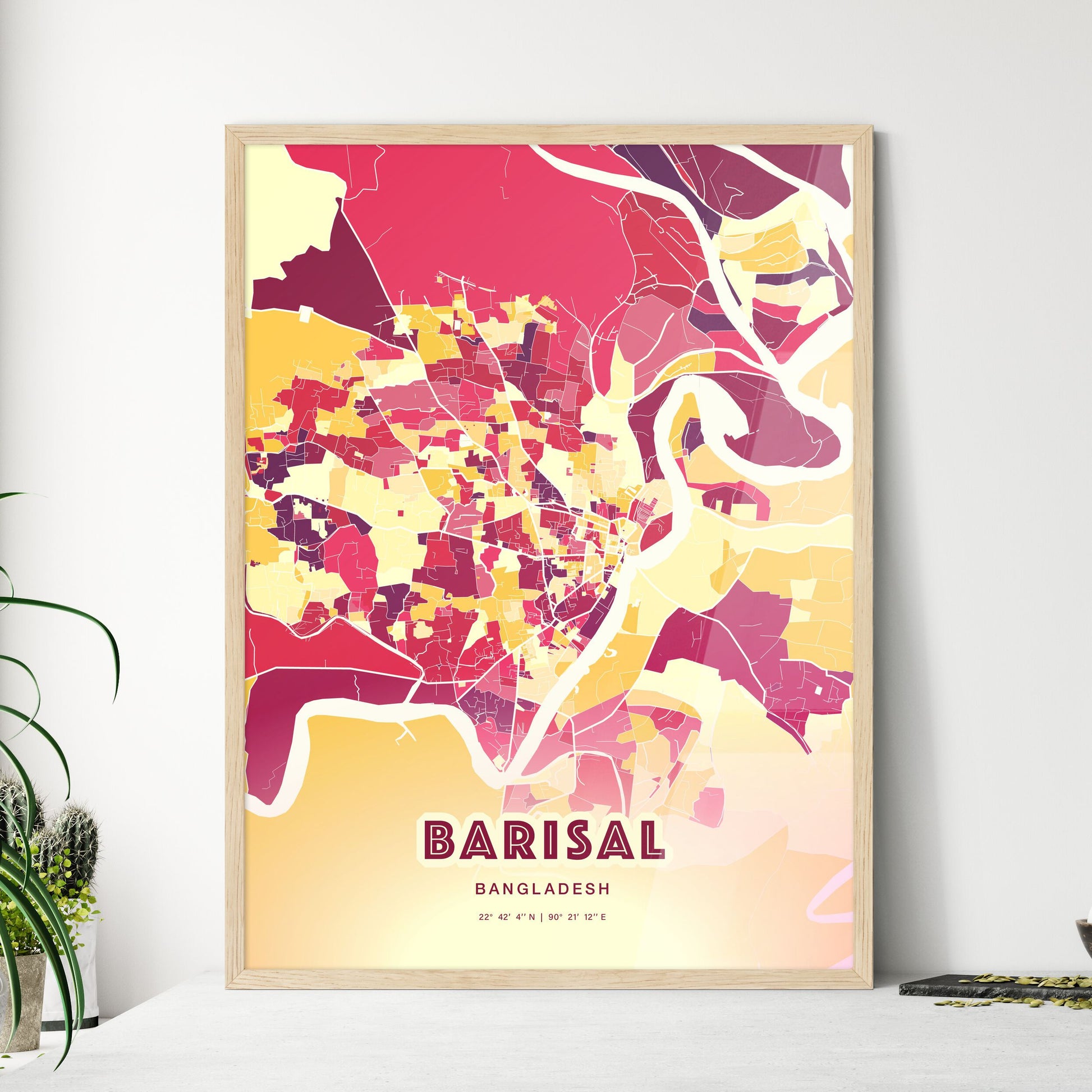 Colorful BARISAL BANGLADESH Fine Art Map Hot Red