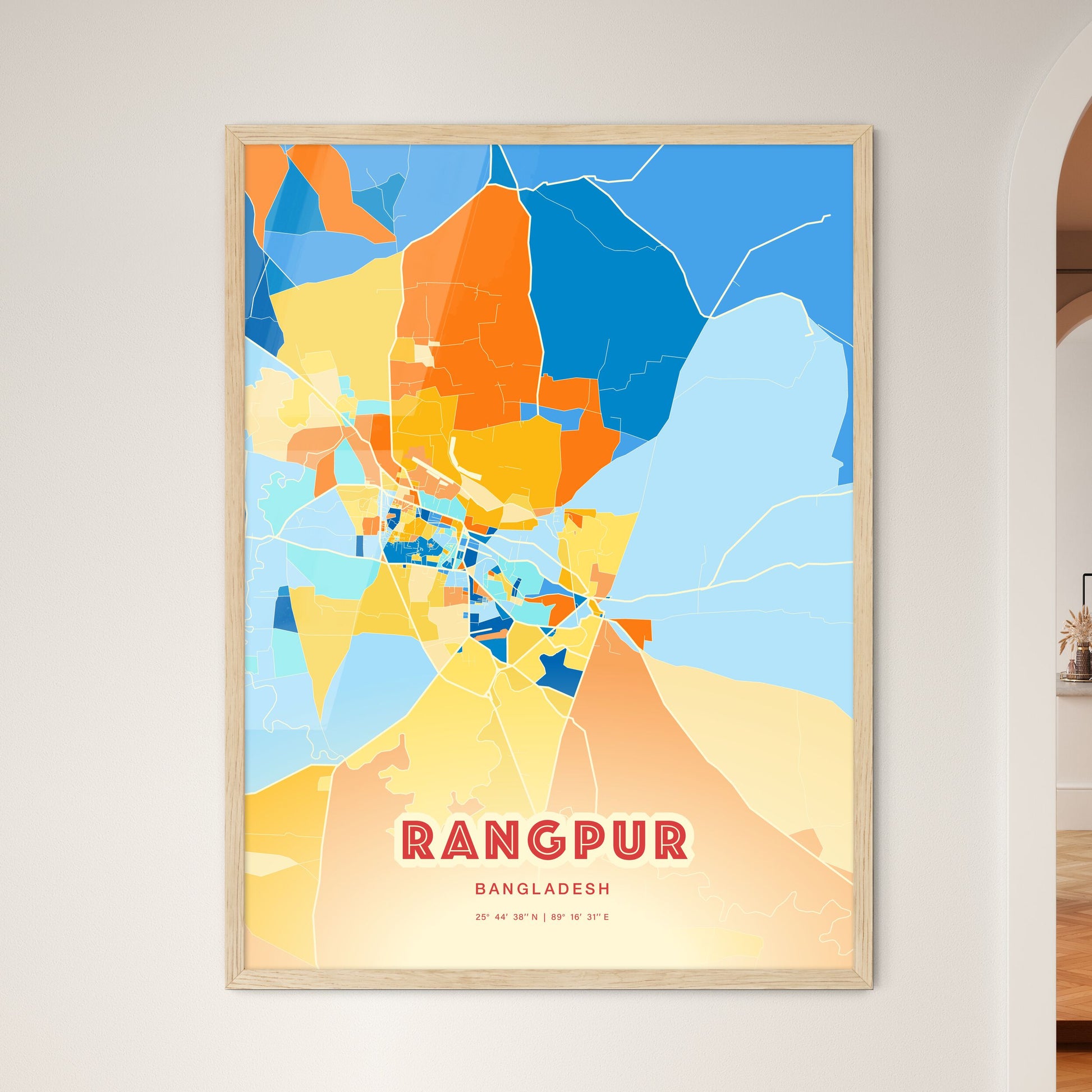Colorful RANGPUR BANGLADESH Fine Art Map Blue Orange