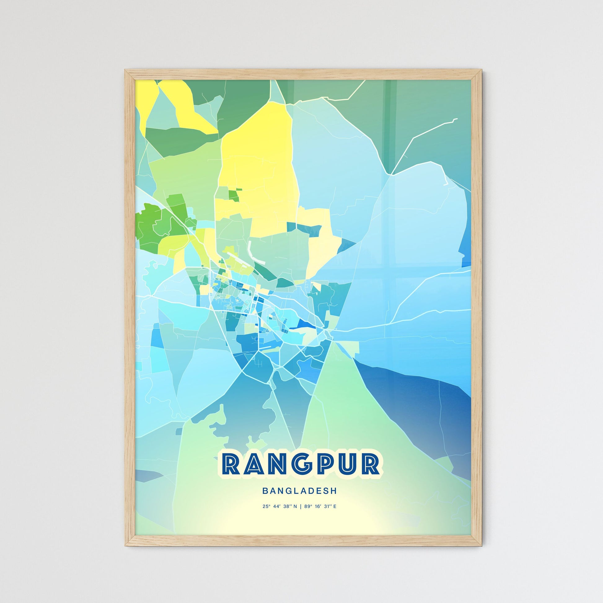 Colorful RANGPUR BANGLADESH Fine Art Map Cool Blue