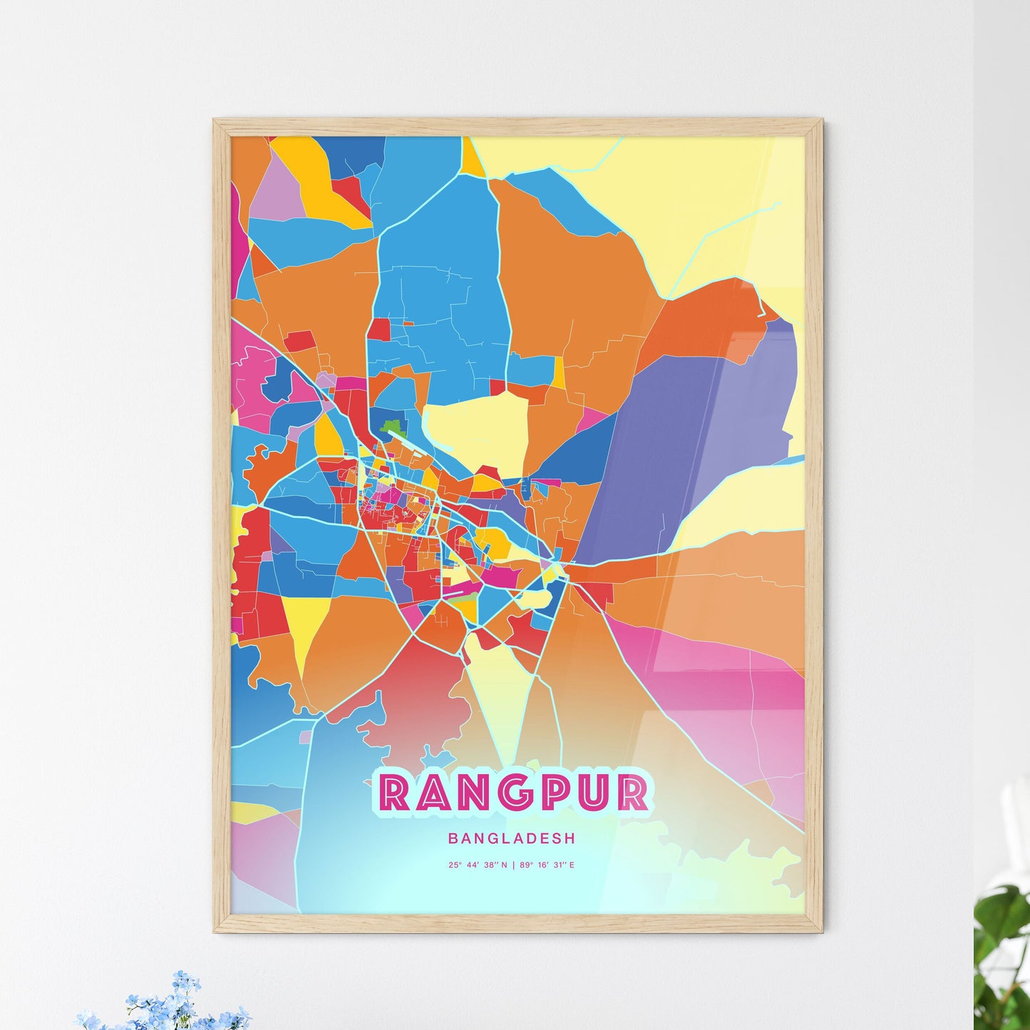 Colorful RANGPUR BANGLADESH Fine Art Map Crazy Colors
