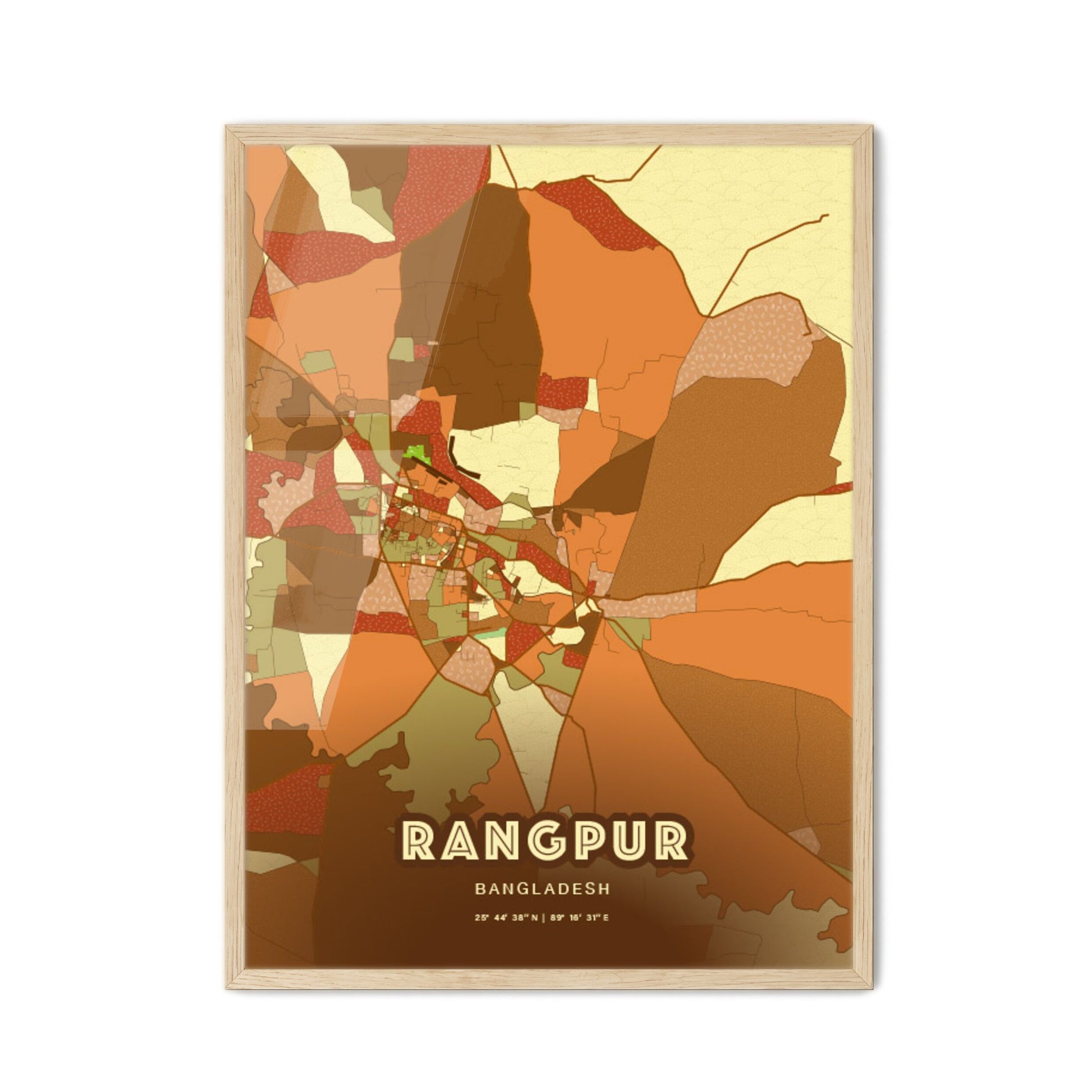 Colorful RANGPUR BANGLADESH Fine Art Map Farmhouse