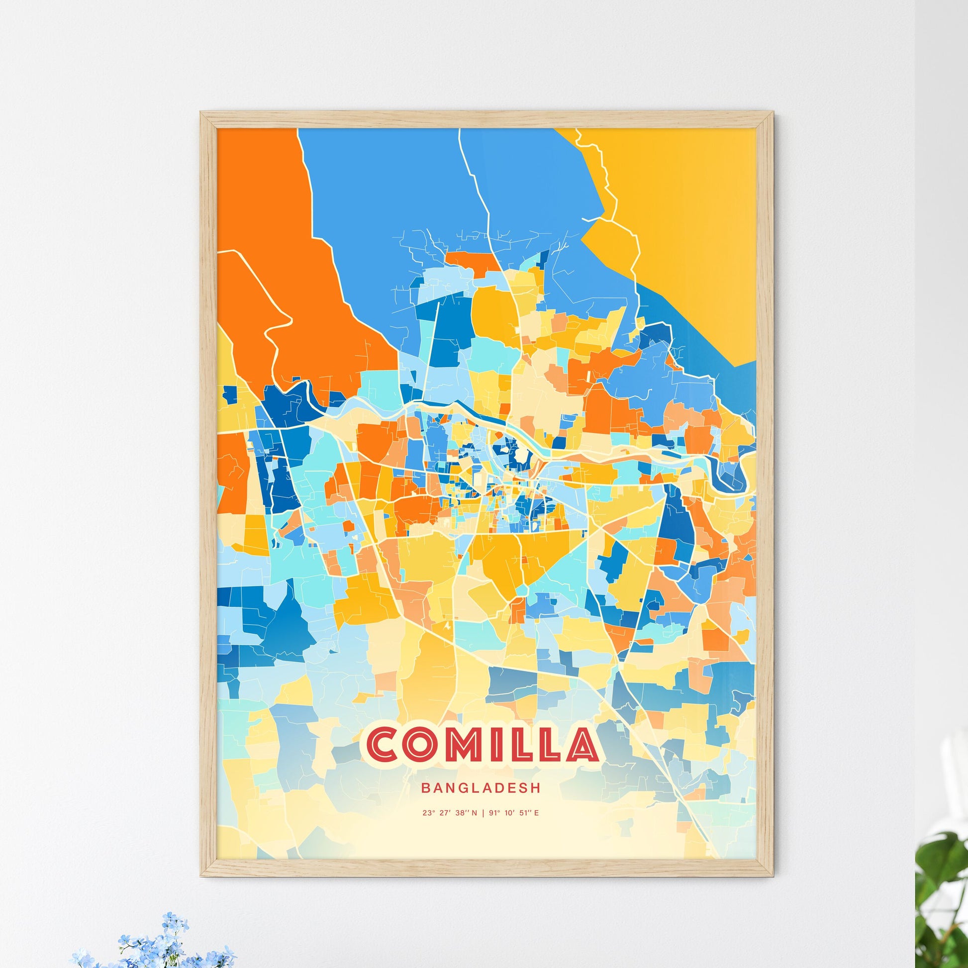 Colorful COMILLA BANGLADESH Fine Art Map Blue Orange