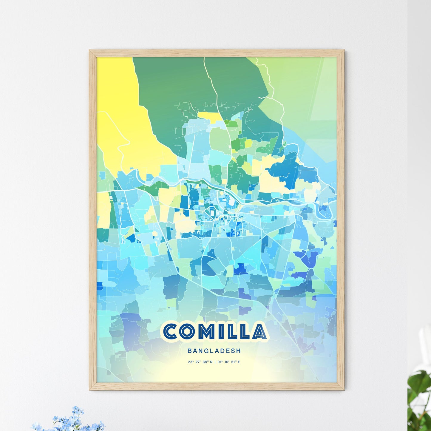 Colorful COMILLA BANGLADESH Fine Art Map Cool Blue