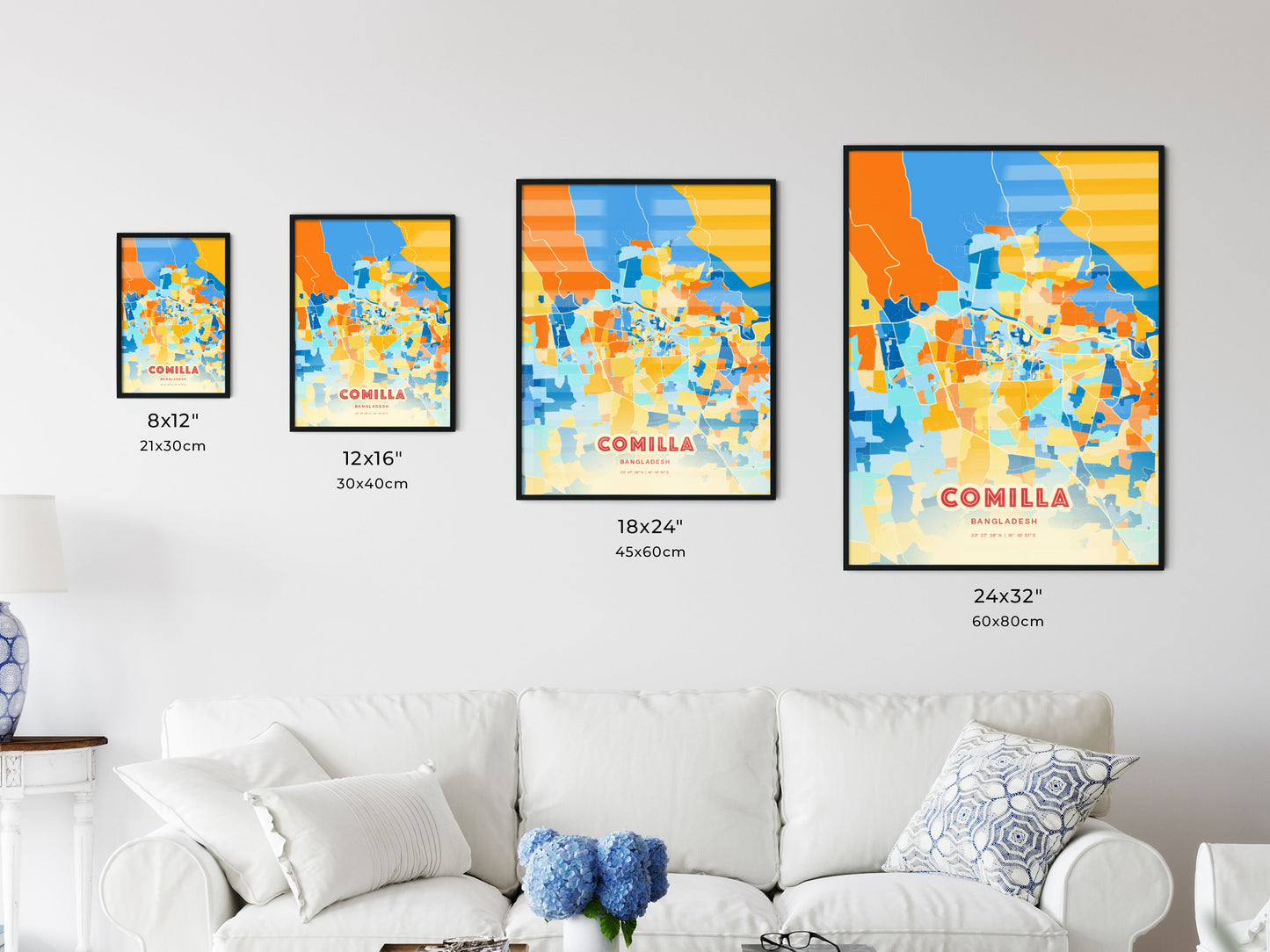 Colorful COMILLA BANGLADESH Fine Art Map Blue Orange