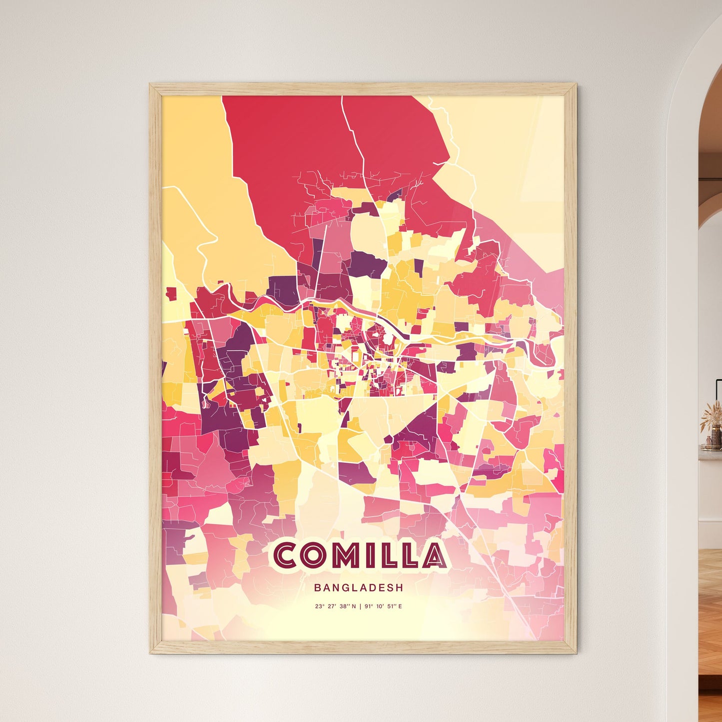 Colorful COMILLA BANGLADESH Fine Art Map Hot Red