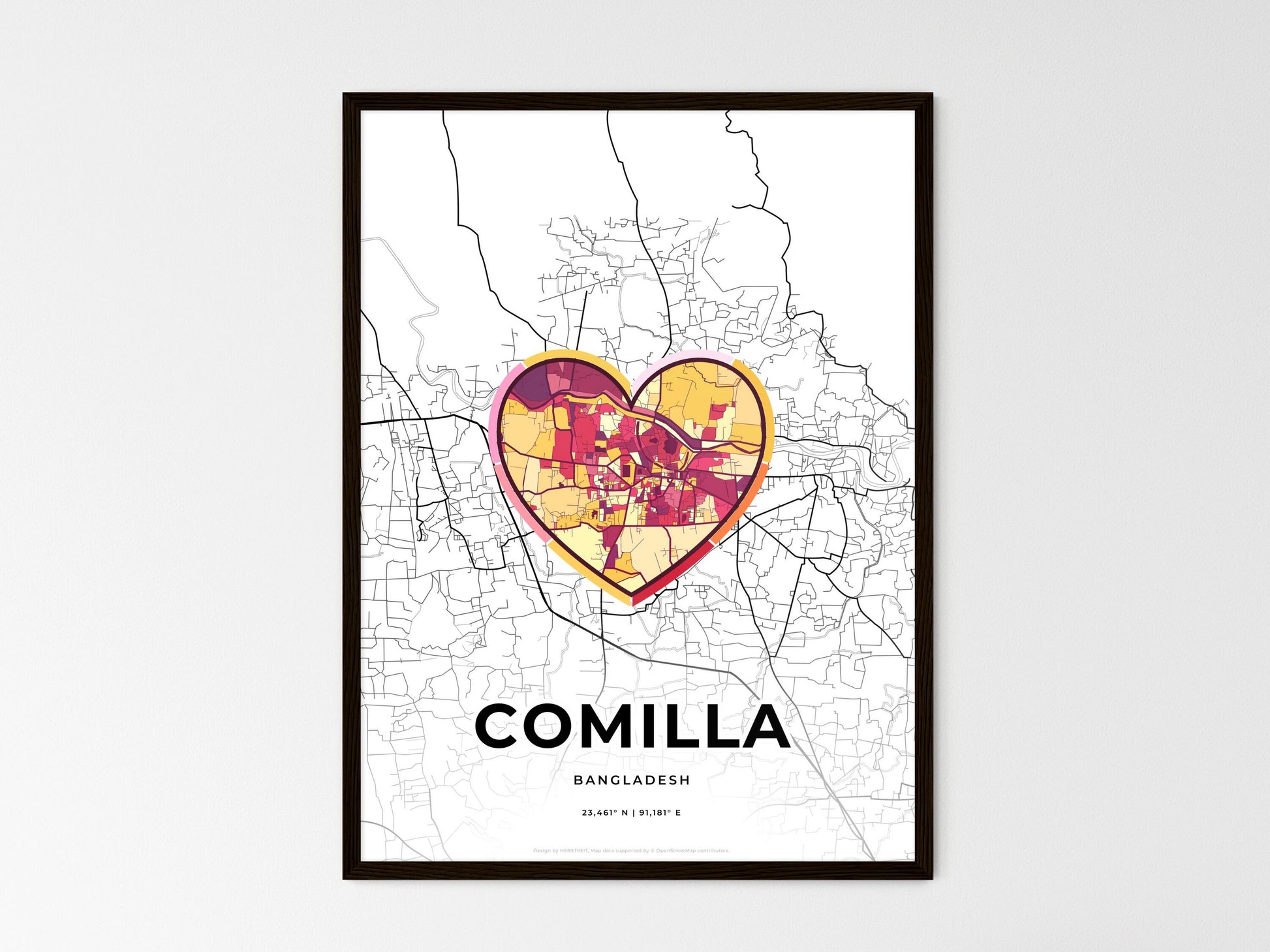 COMILLA BANGLADESH minimal art map with a colorful icon. Where it all began, Couple map gift. Style 2