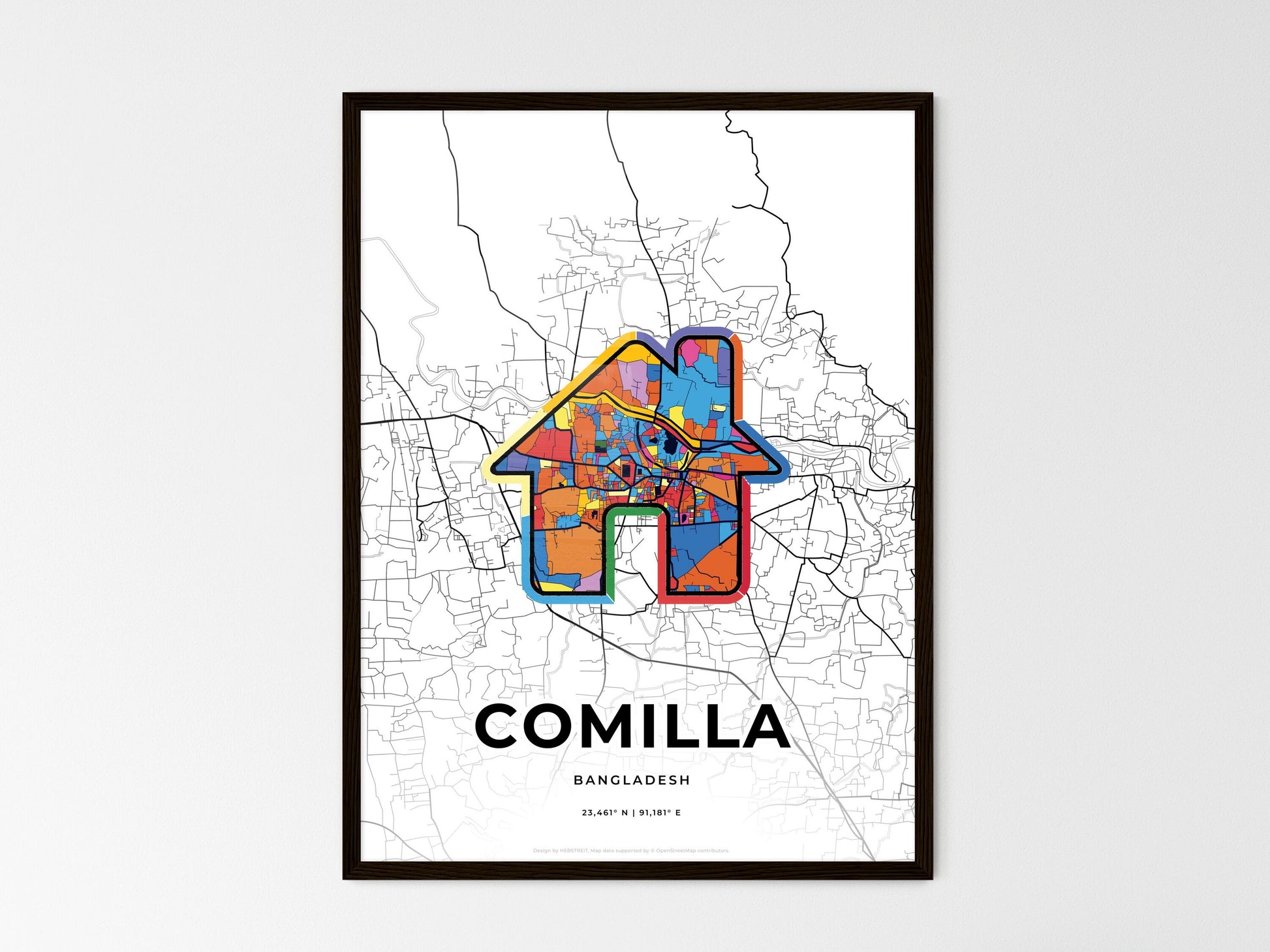 COMILLA BANGLADESH minimal art map with a colorful icon. Where it all began, Couple map gift. Style 3