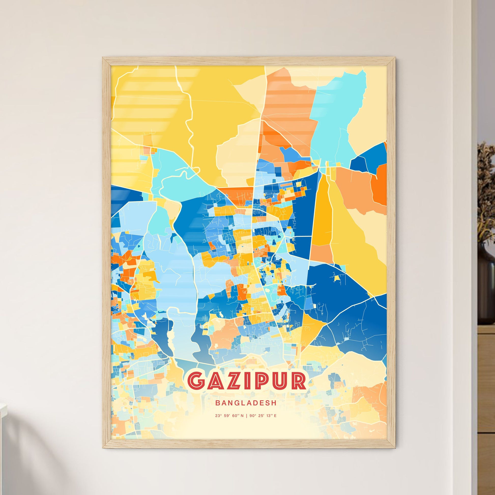 Colorful GAZIPUR BANGLADESH Fine Art Map Blue Orange