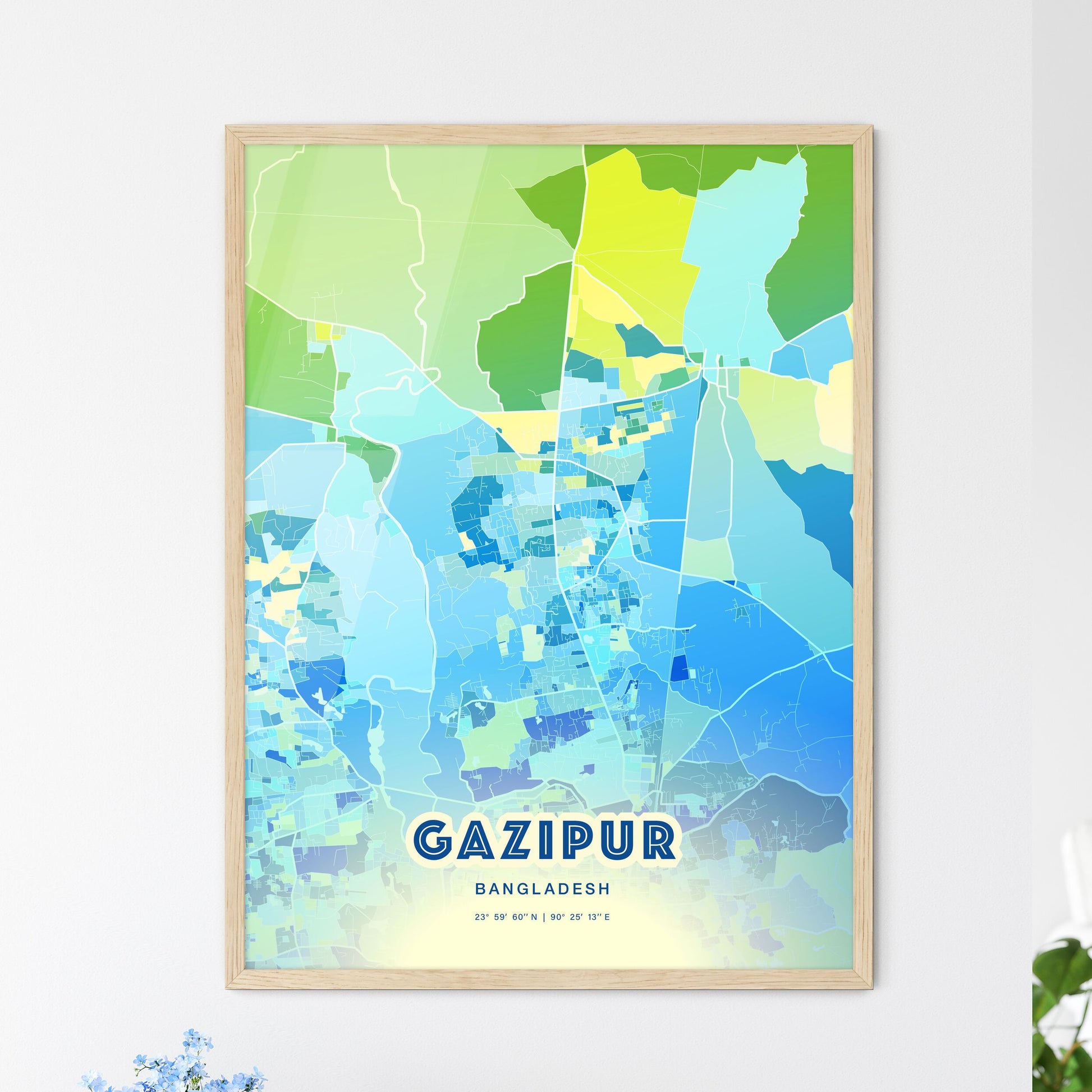 Colorful GAZIPUR BANGLADESH Fine Art Map Cool Blue