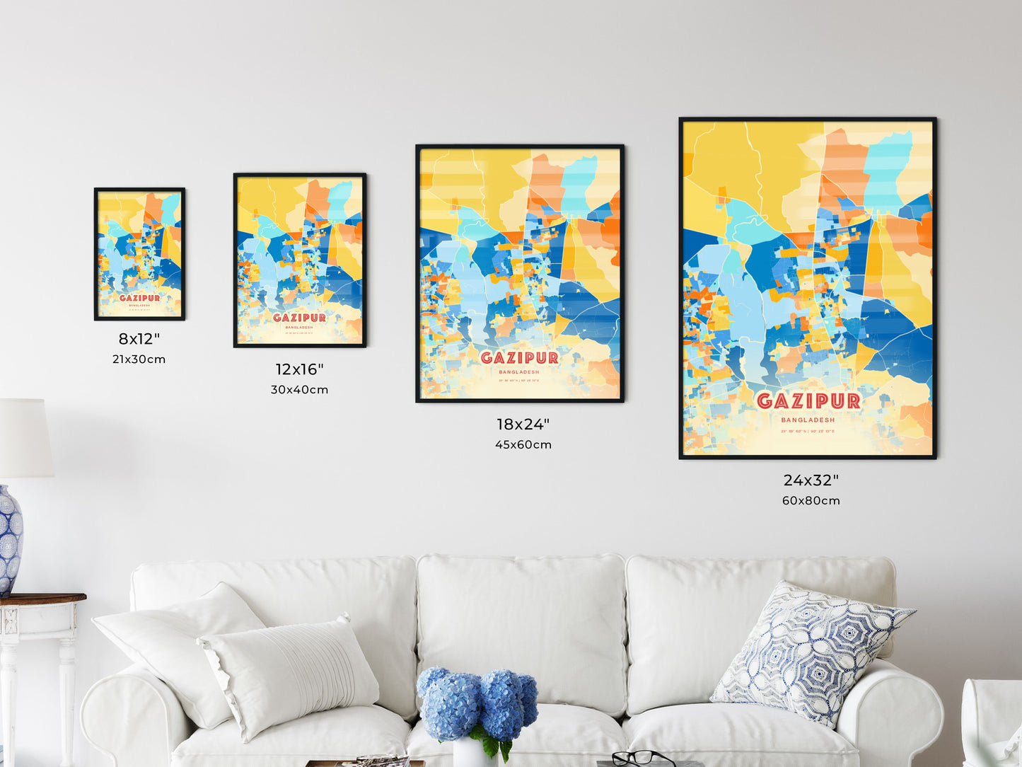 Colorful GAZIPUR BANGLADESH Fine Art Map Blue Orange