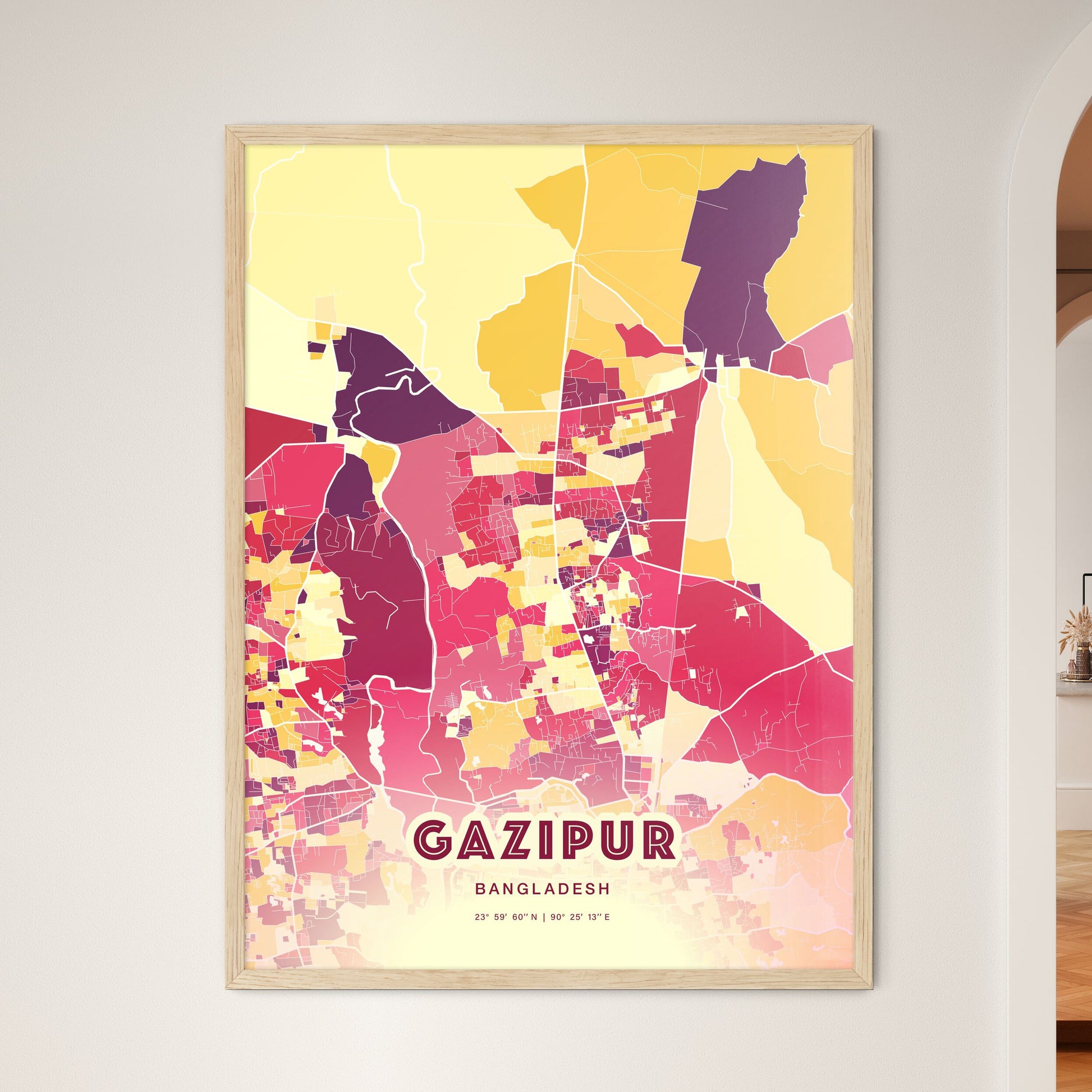 Colorful GAZIPUR BANGLADESH Fine Art Map Hot Red