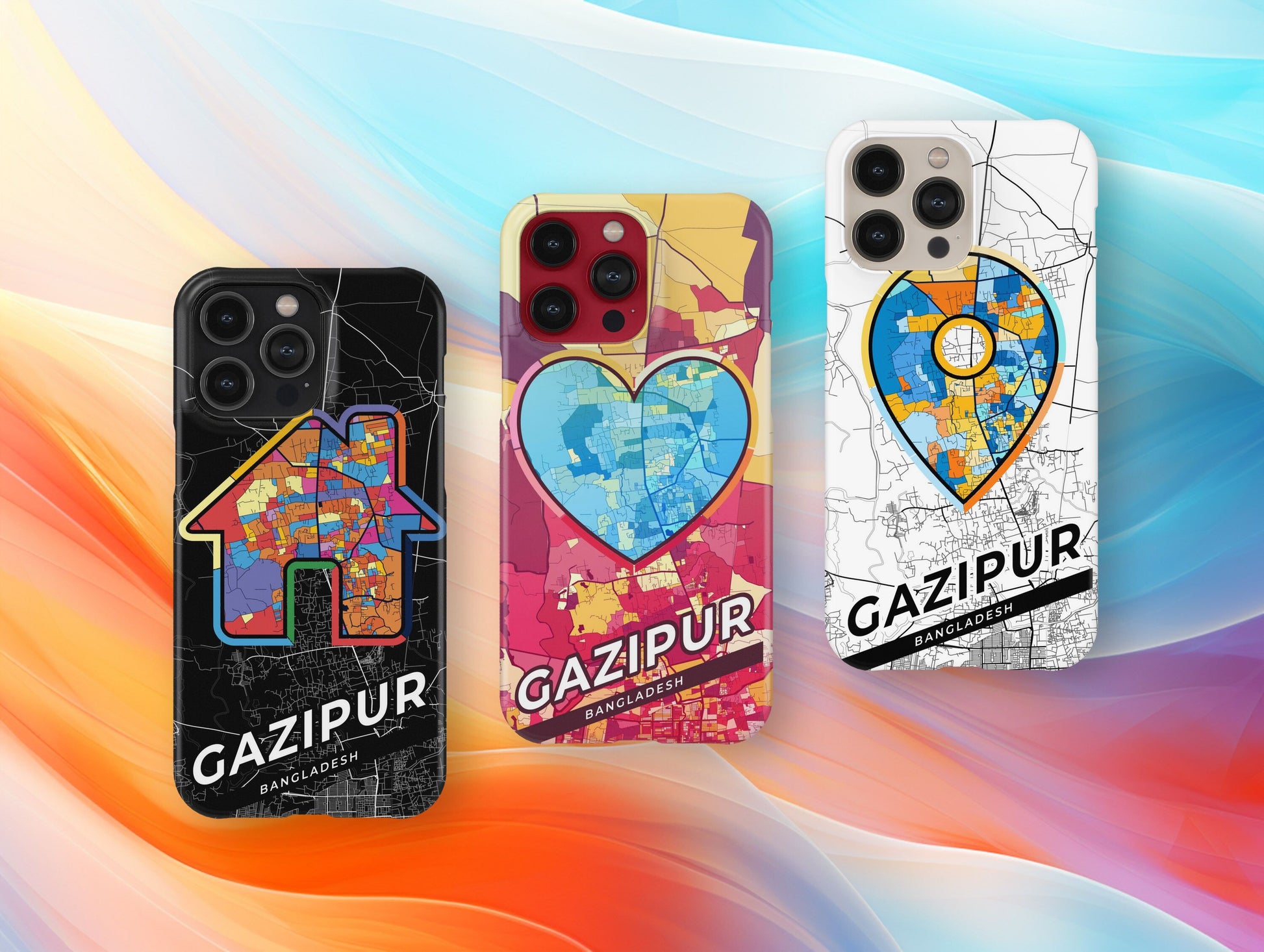 Gazipur Bangladesh slim phone case with colorful icon. Birthday, wedding or housewarming gift. Couple match cases.