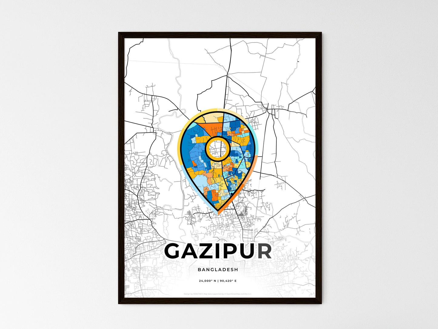Gazipur Bangladesh wedding art map with pointer icon