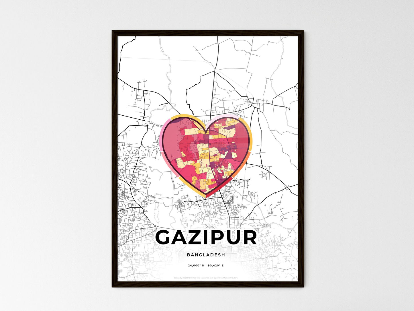Gazipur Bangladesh wedding art map with heart icon