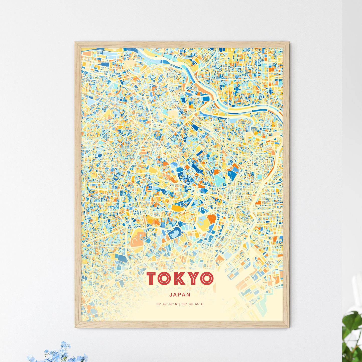 Colorful Tokyo Japan Fine Art Map Blue Orange