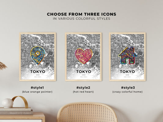 Tokyo Japan maps with colorful icons