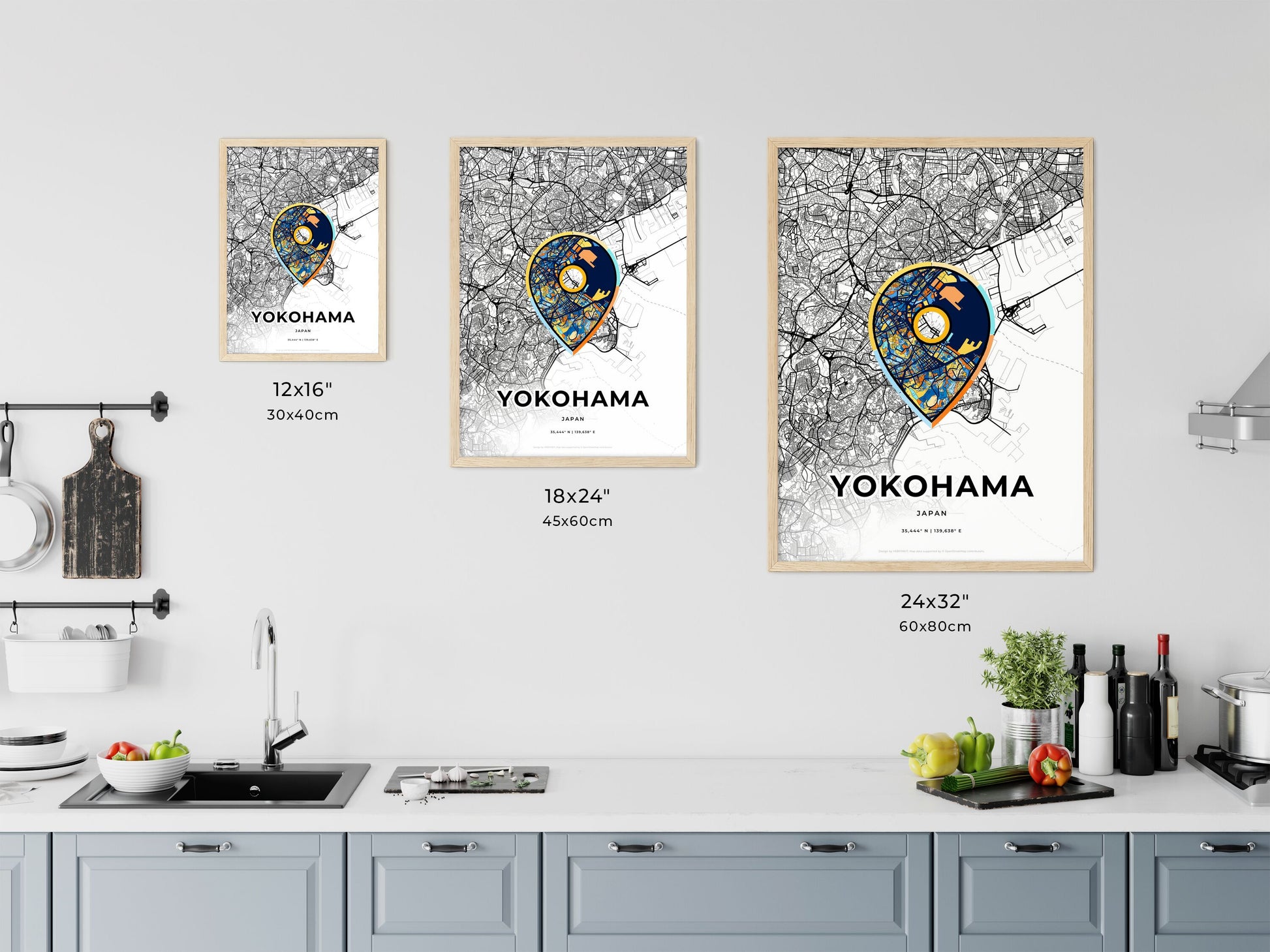 Yokohama Japan art map size chart