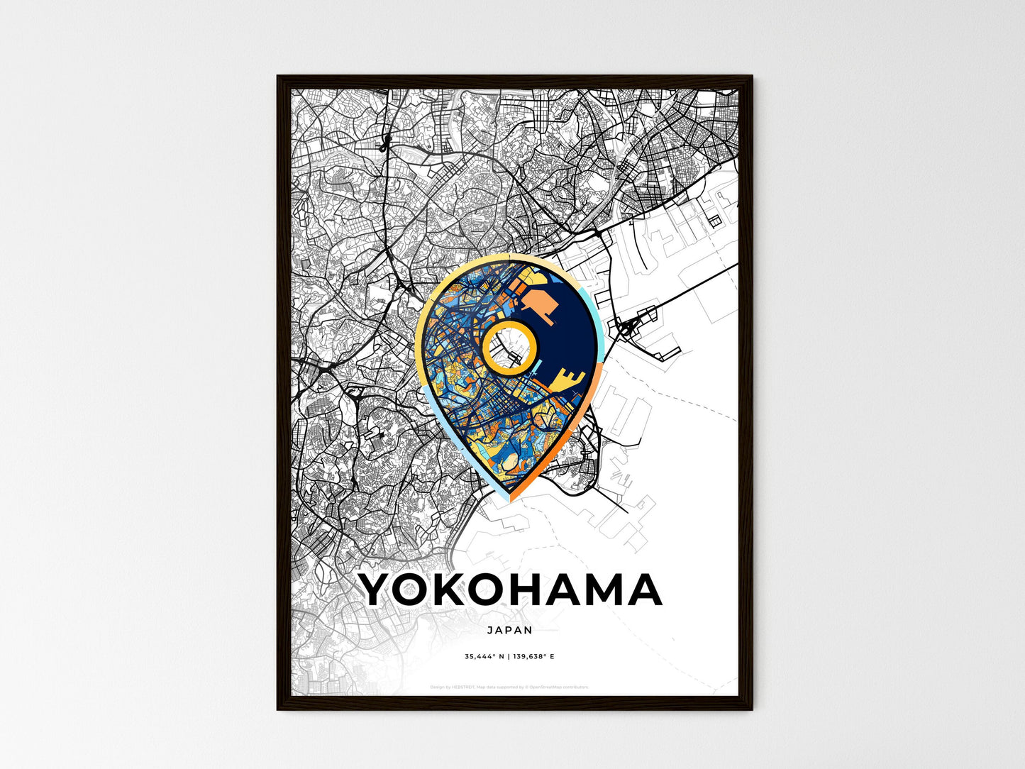 Yokohama Japan wedding art map with pointer icon