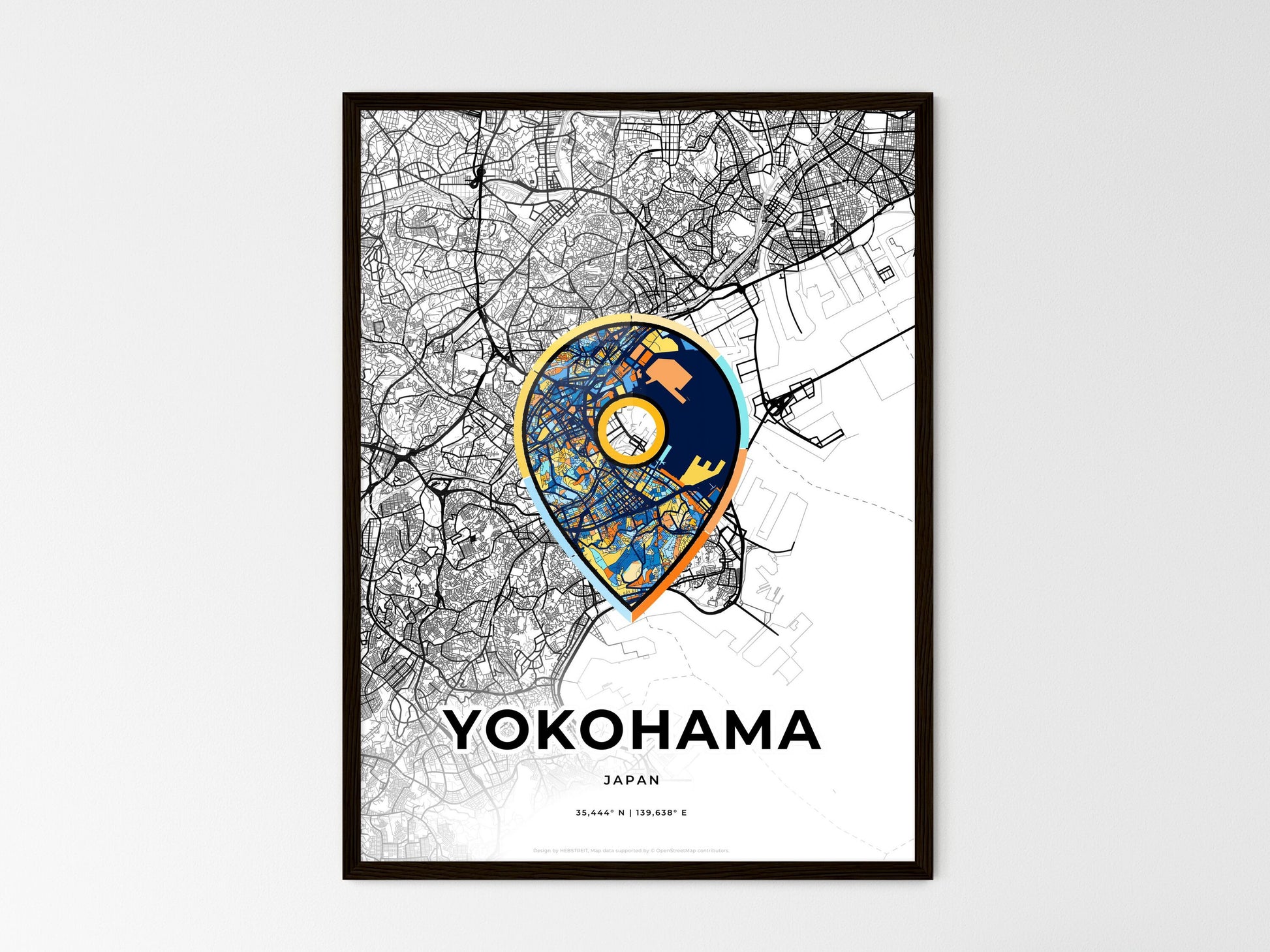 Yokohama Japan wedding art map with pointer icon