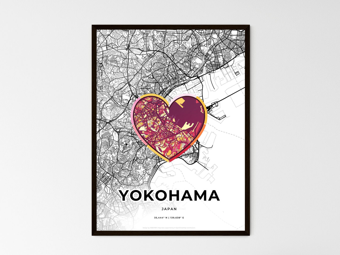 Yokohama Japan wedding art map with heart icon