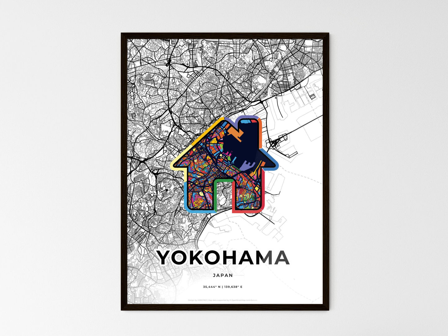 Yokohama Japan wedding art map with home icon