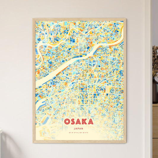 Colorful Osaka Japan Fine Art Map Blue Orange