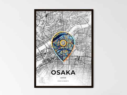 Osaka Japan wedding art map with pointer icon