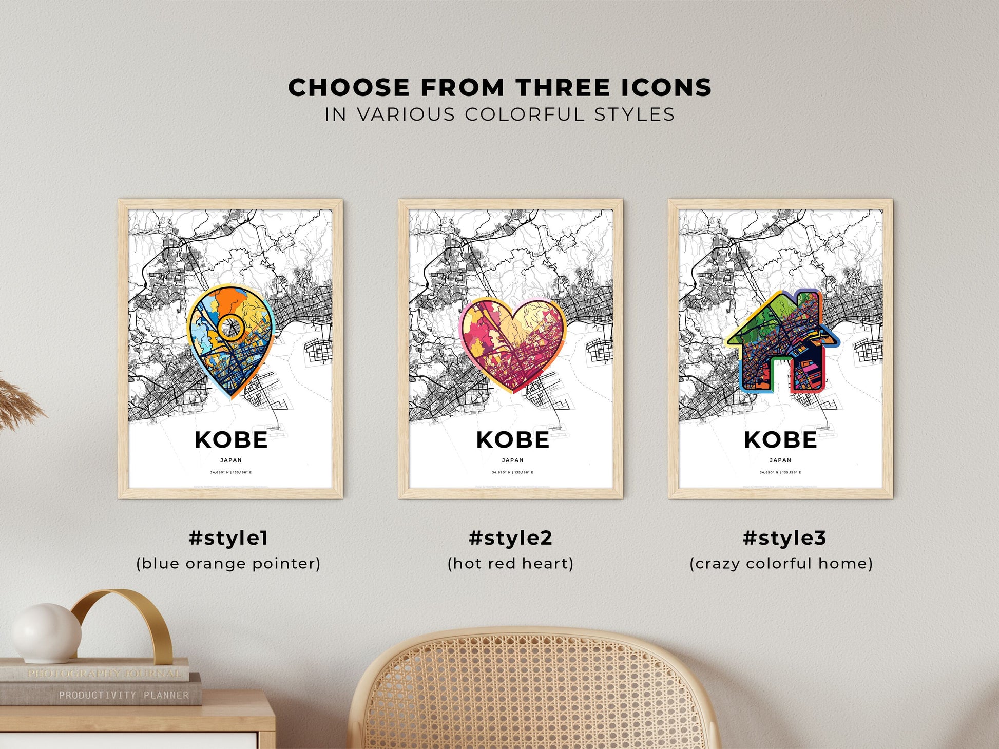Kobe Japan maps with colorful icons