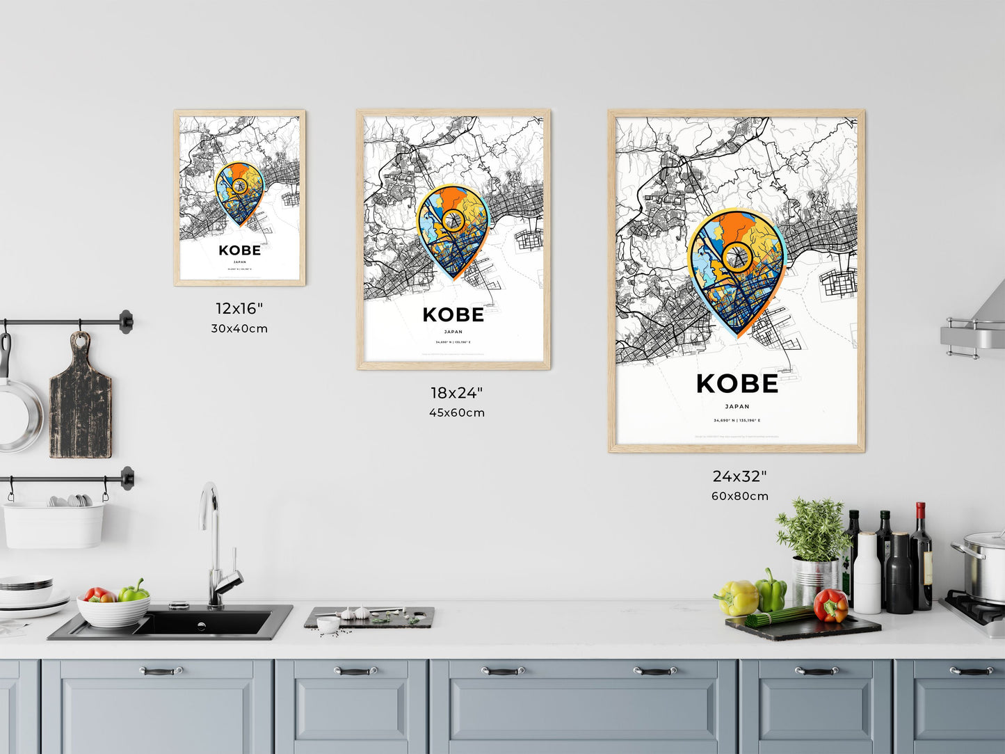 Kobe Japan art map size chart
