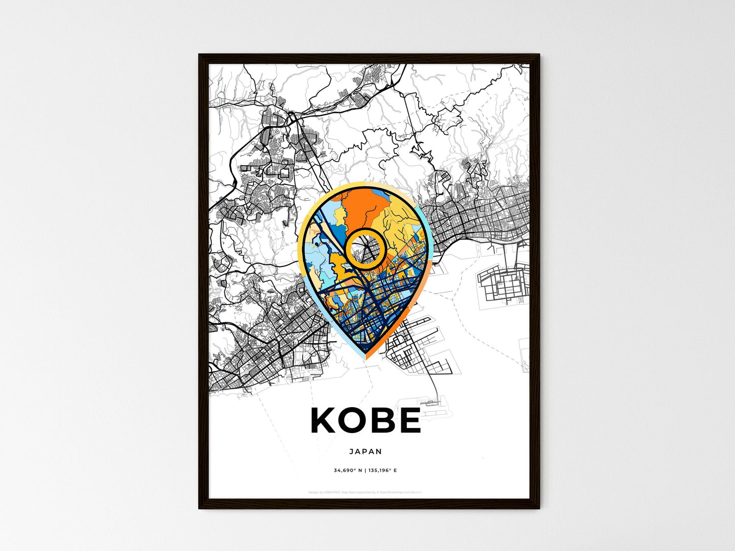 Kobe Japan wedding art map with pointer icon