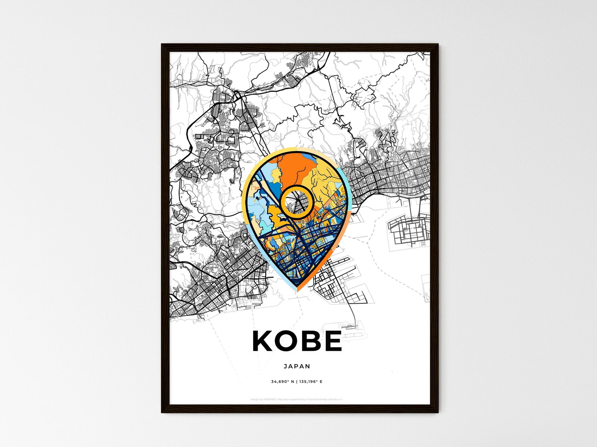 Kobe Japan wedding art map with pointer icon