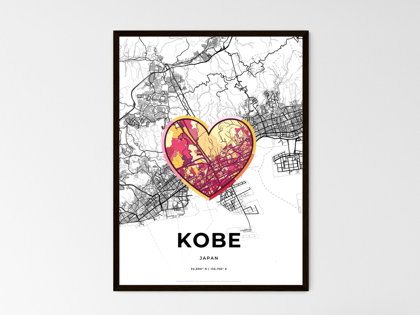 Kobe Japan wedding art map with heart icon