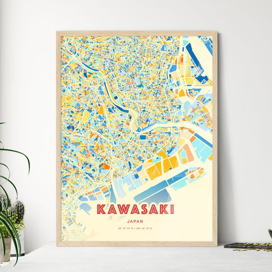 Colorful KAWASAKI JAPAN Fine Art Map Blue Orange