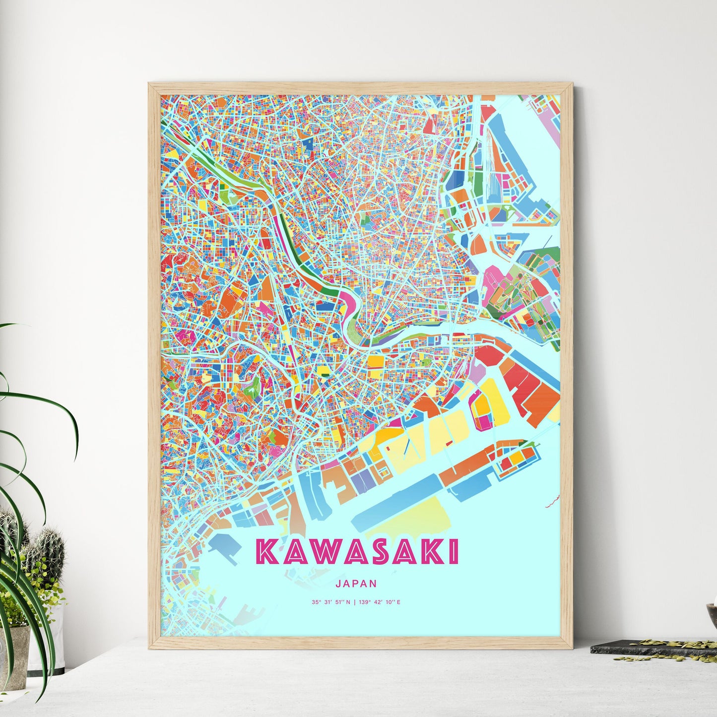 Colorful KAWASAKI JAPAN Fine Art Map Crazy Colors