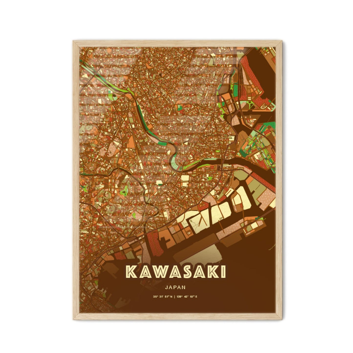 Colorful KAWASAKI JAPAN Fine Art Map Farmhouse