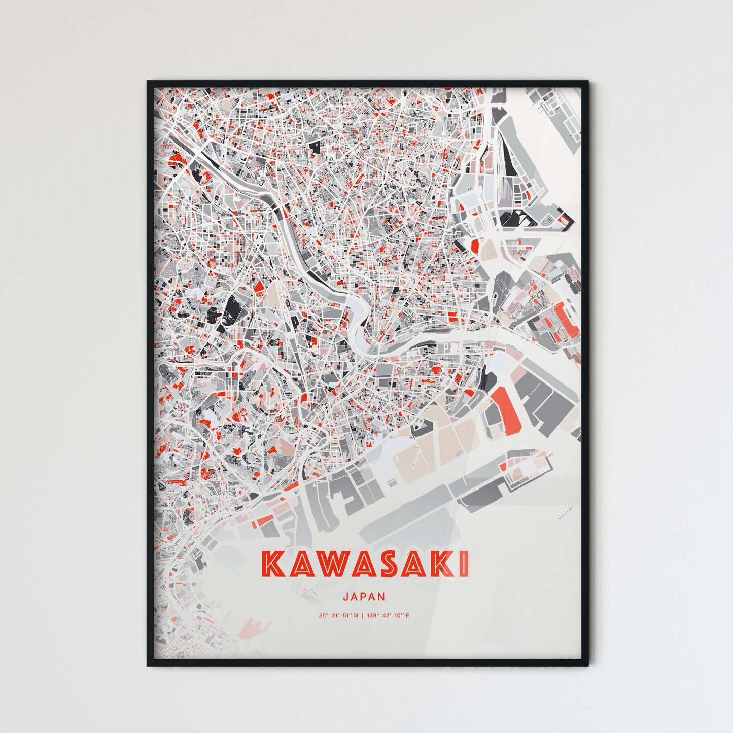 Colorful KAWASAKI JAPAN Fine Art Map Modern