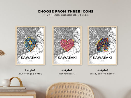 Kawasaki Japan maps with colorful icons