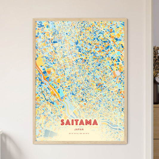 Colorful SAITAMA JAPAN Fine Art Map Blue Orange