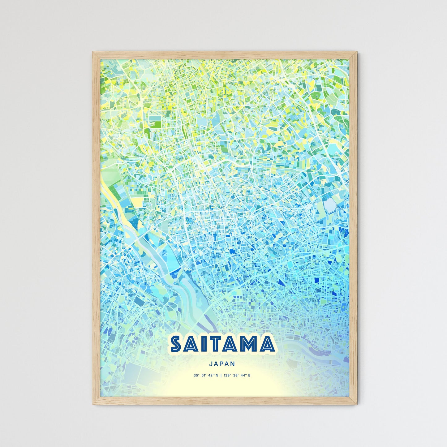 Colorful SAITAMA JAPAN Fine Art Map Cool Blue
