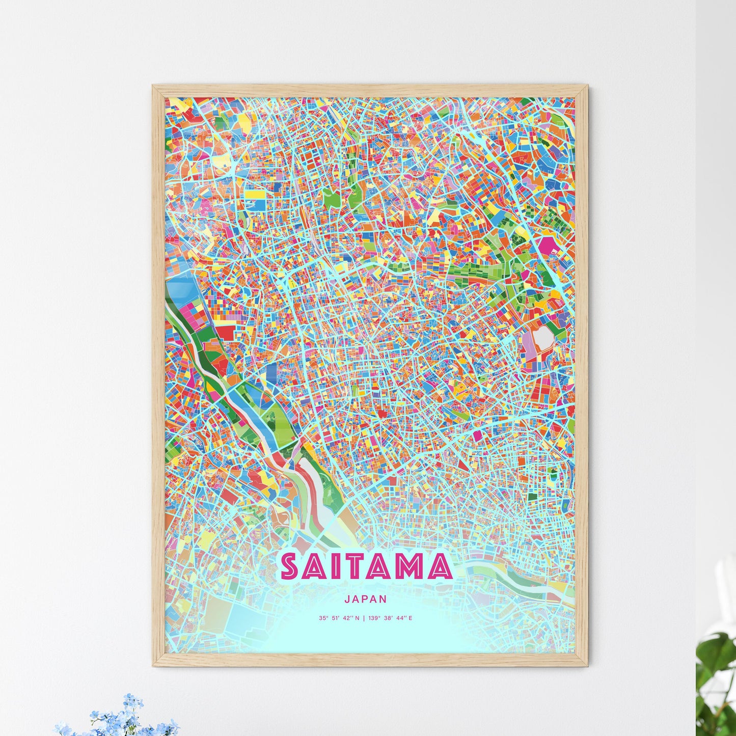 Colorful SAITAMA JAPAN Fine Art Map Crazy Colors