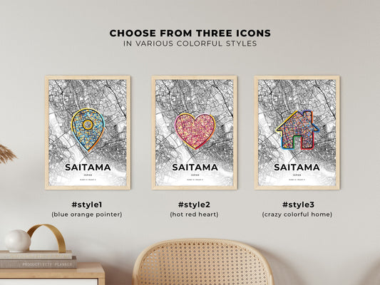 Saitama Japan maps with colorful icons