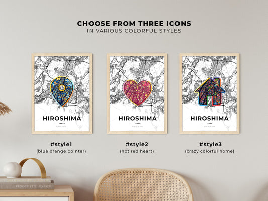 Hiroshima Japan maps with colorful icons