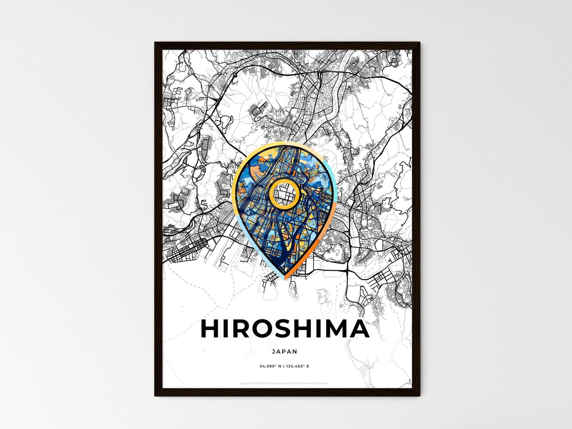 Hiroshima Japan wedding art map with pointer icon