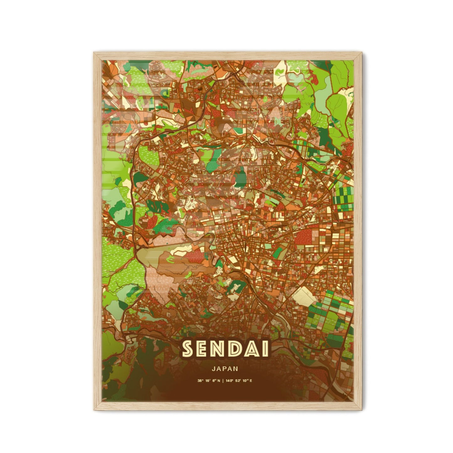 Colorful SENDAI JAPAN Fine Art Map Farmhouse