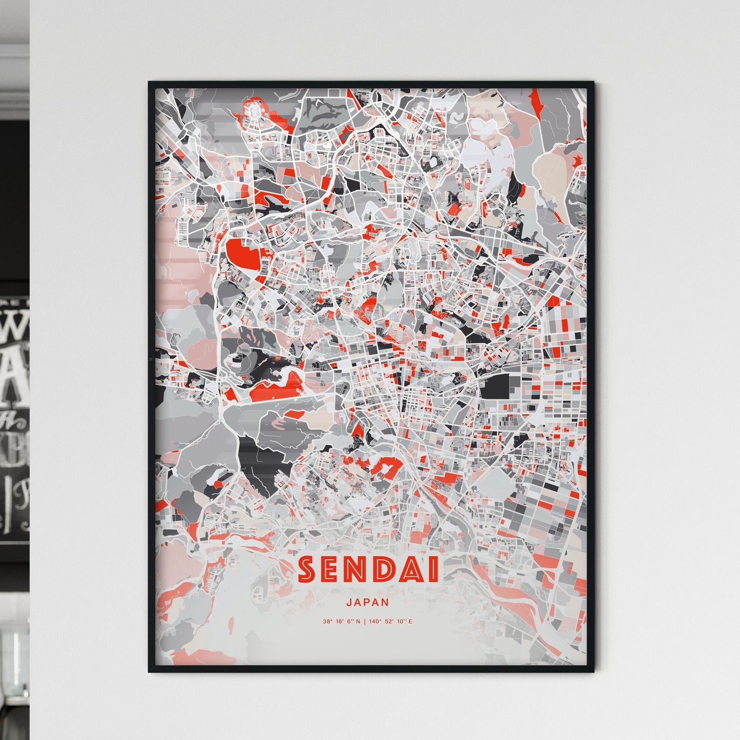 Colorful SENDAI JAPAN Fine Art Map Modern