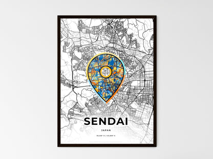 SENDAI JAPAN minimal art map with a colorful icon. Style 1