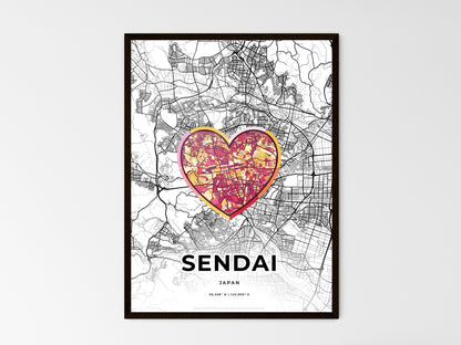SENDAI JAPAN minimal art map with a colorful icon. Style 2