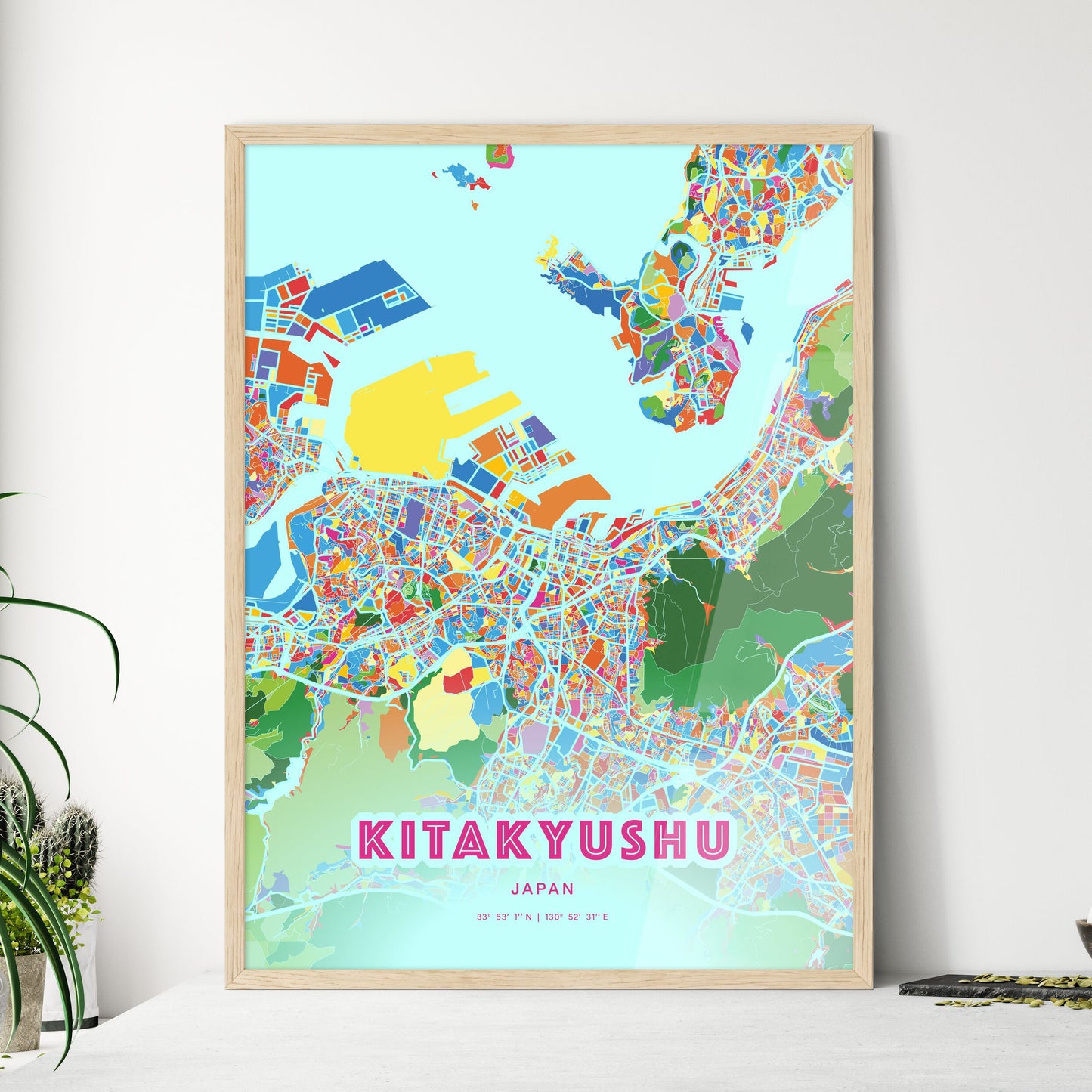 Colorful KITAKYUSHU JAPAN Fine Art Map Crazy Colors