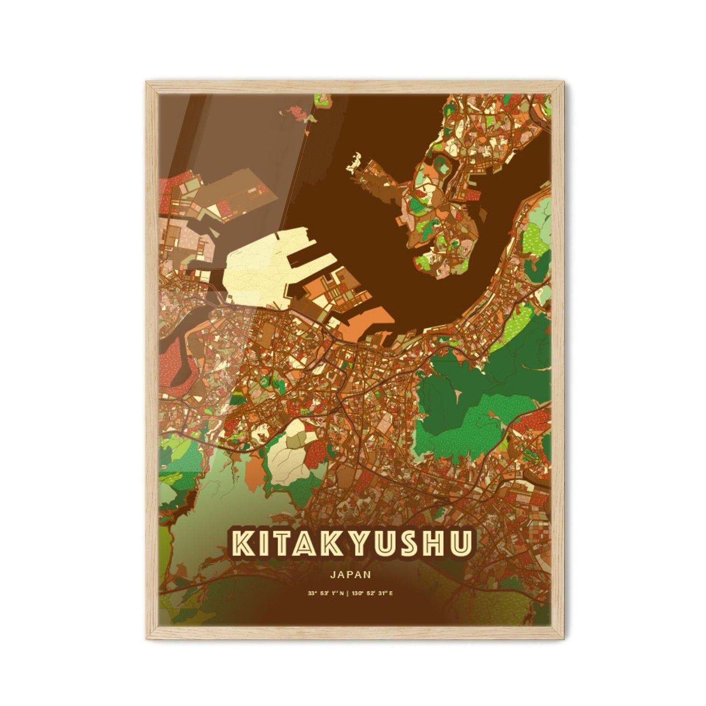 Colorful KITAKYUSHU JAPAN Fine Art Map Farmhouse