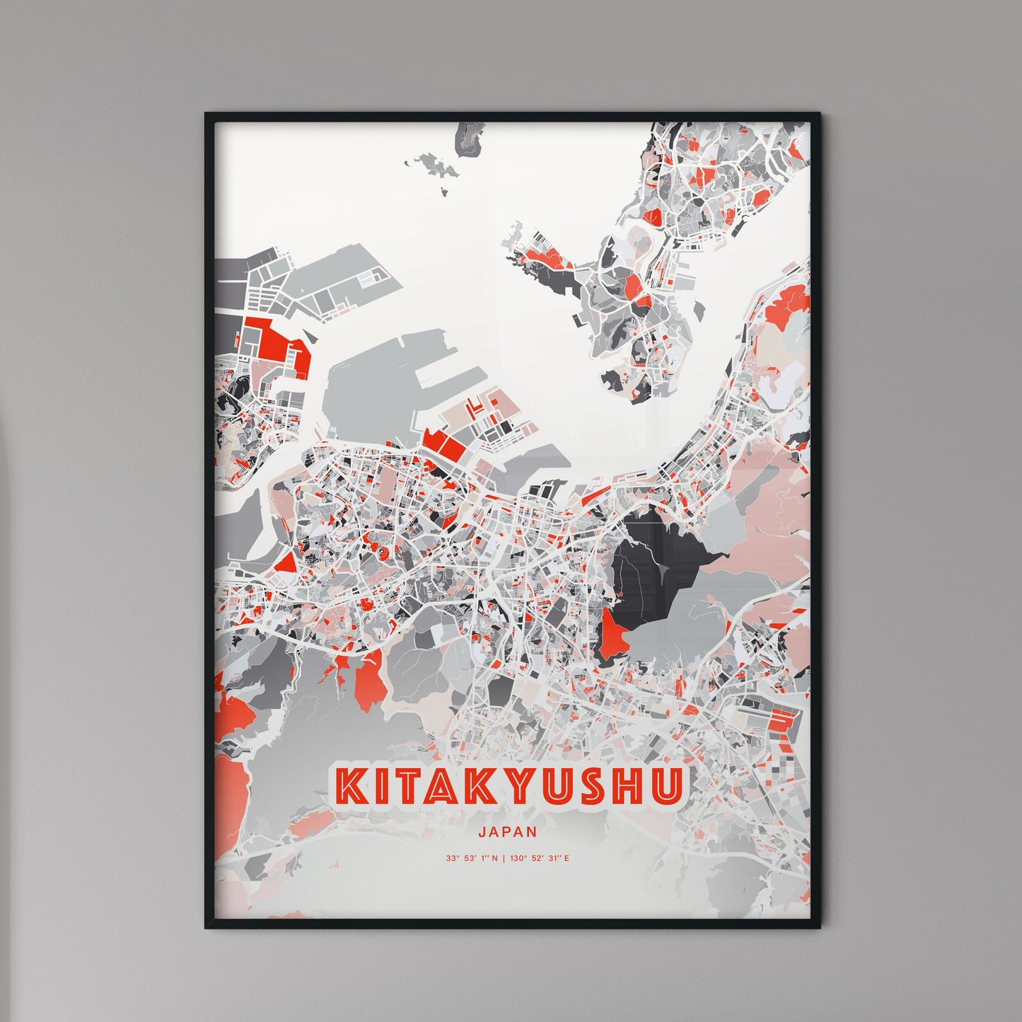 Colorful KITAKYUSHU JAPAN Fine Art Map Modern